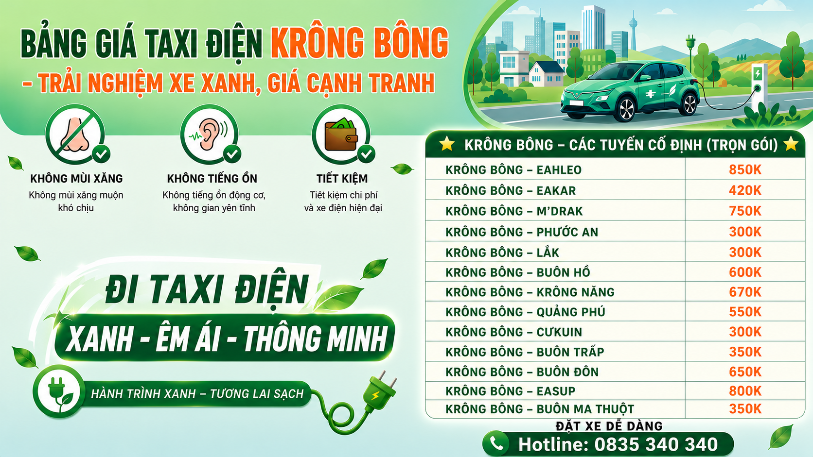 Taxi Điện Krông Bông Giá Rẻ, Gọi Có Xe Ngay | 0835.340.340