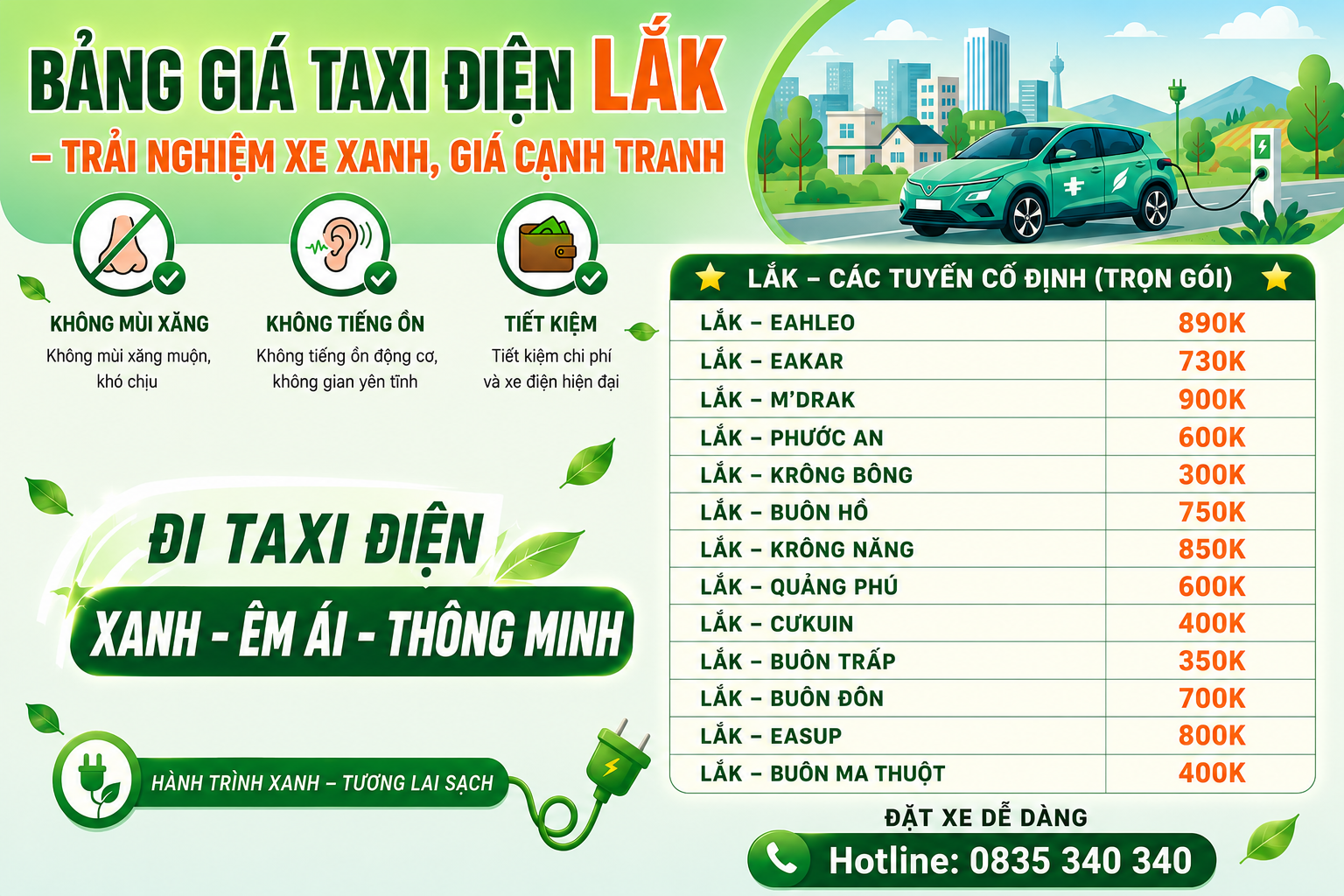 Taxi Điện Lắk Trọn Gói Đi Các Huyện Giá Rẻ – Gọi Ngay: 0835.340.340